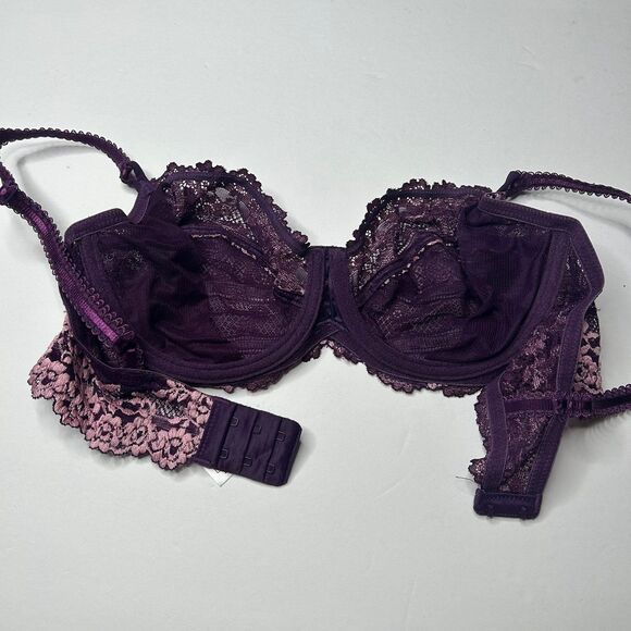 Wacoal Purple lavender scalloped floral Lace Unlined bra 34C  65191 - Picture 3 of 6